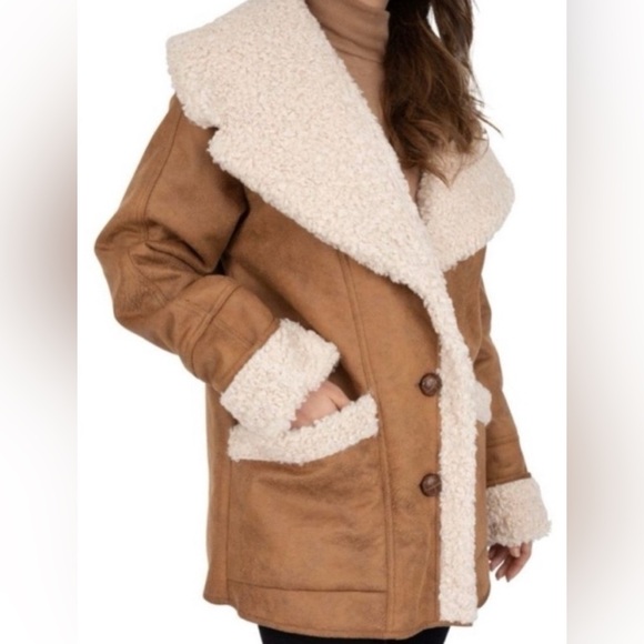 💙 LIKE 🆕 FRYE Natural Faux Shearling Coat - Picture 9 of 11